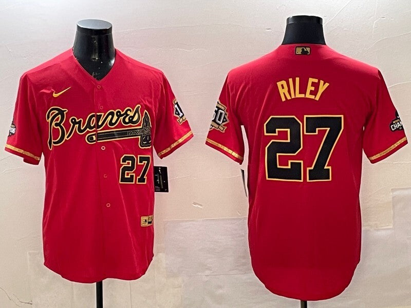 Atlanta Braves #27 Austin Riley Warriors Gold Text Style 2