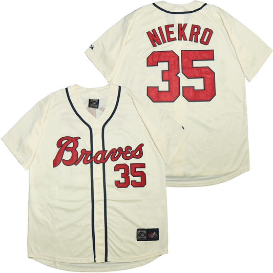 Atlanta Braves #35 Niekro Warriors 35 Off-White Retro