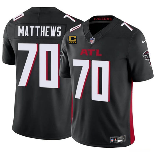 Atlanta Falcons #70 Jake Matthews Black 2025 F.U.S.E With 4-Star C Patch Vapor