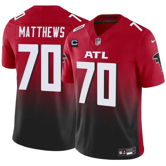 Atlanta Falcons #70 Jake Matthews Red Black 2024 F.U.S.E With 4-Star C Patch
