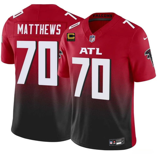 Atlanta Falcons #70 Jake Matthews Red Black 2025 F.U.S.E With 4-Star C Patch