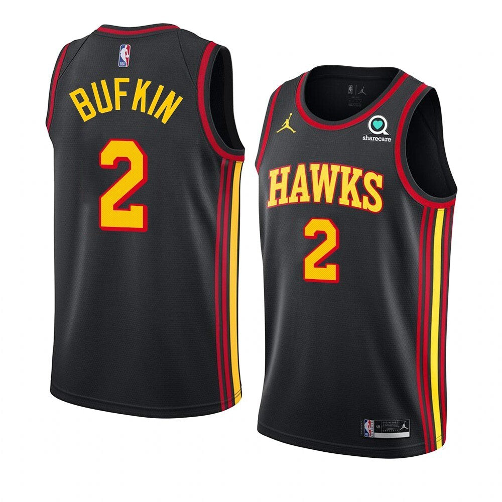 Atlanta Hawks #2 Kobe Bufkin 2023 NBA Draft Men Black Jersey 2022-2023 Statement Edition