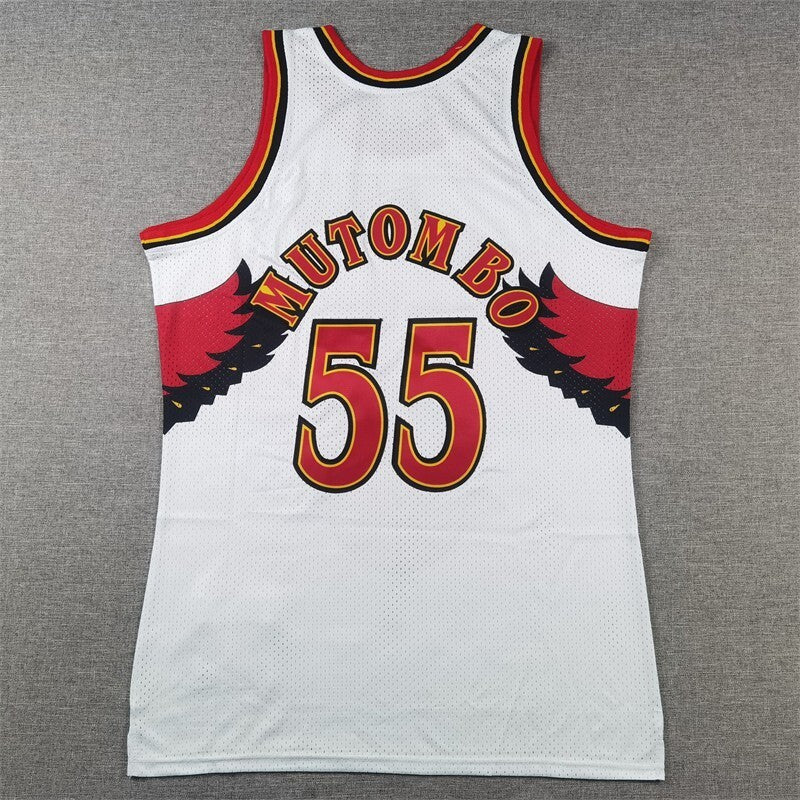 Atlanta Hawks #55 Dikembe Mutombo Hawks 55 # Retro White Style 1