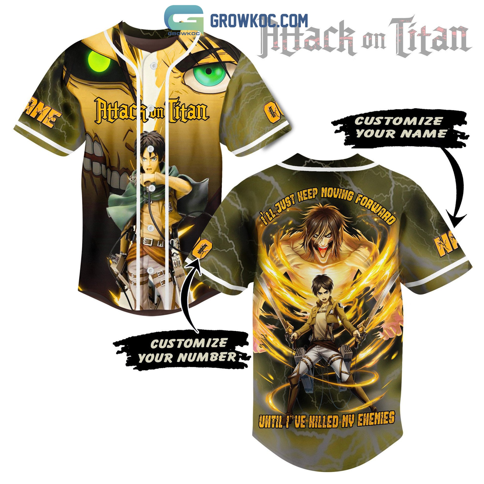 Attack On Titan I’ll Just Keep Moving Forward Until I’ve Killed My Enemies Personalized Baseball Jersey