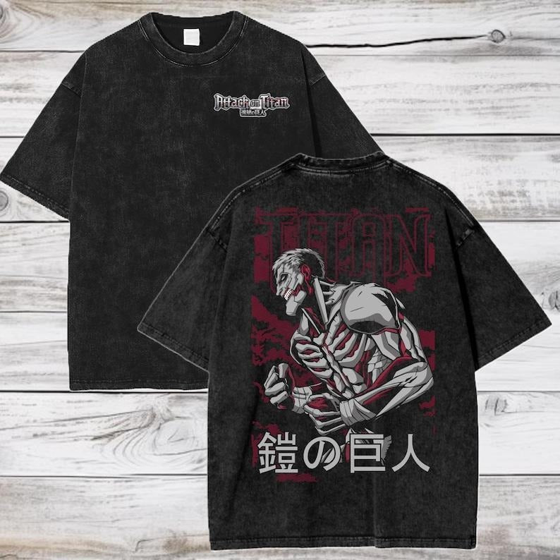 Attack on Titan Reiner Armored Titan  Dyenomite Mineral Wash Oversize T-Shirt Attack on Titan Anime Tee Gift For Him...