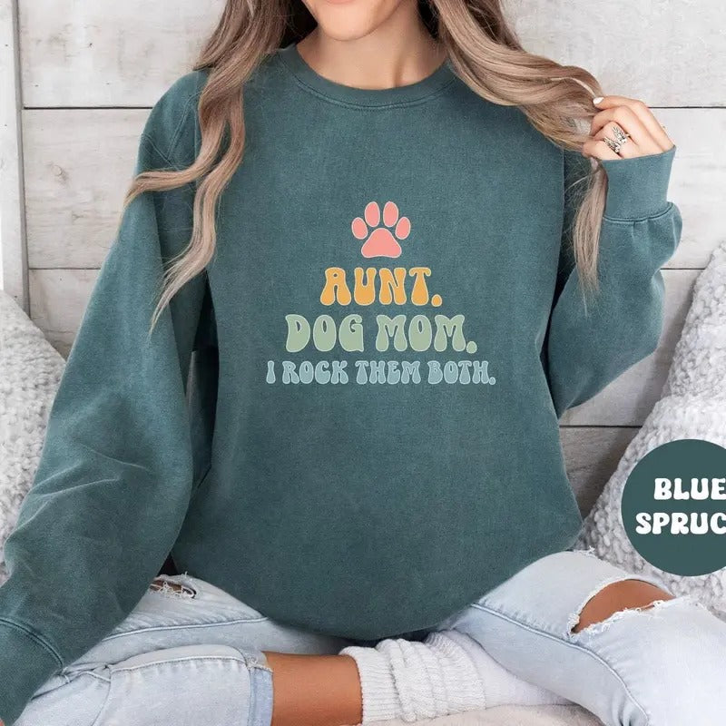 Aunt and Dog Mom Comfort Colors Sweatshirt, Comfort ColorsDog Mom and Auntie Sweater, Dog Lover Auntie Sweatshirt Cotton...