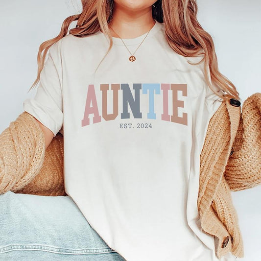Auntie Est. 2024 T-Shirt, New Aunt Shirt, Cool Aunt Graphic Printed T-shirt, Auntie Comfort Shirts, Soft Fabric Shirt For...