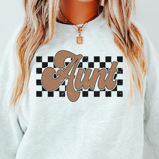 Auntie checkered Crewneck, Retro Cotton, Crewneck Fashion Fit Sleeve Comfortable Cute, CASUAL COTTON CREWNECK HOODIE,...