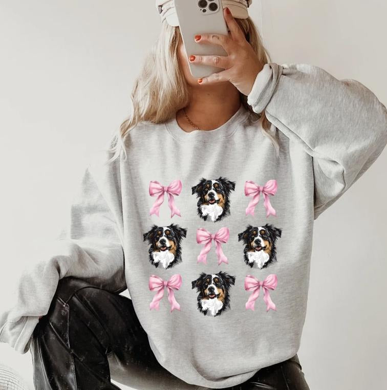 Australian Shepherd with Bows Sweatshirt ~ Sweatshirt Unisex Apparel Relaxed Fit Printed in the USA Clothing Womenswear...