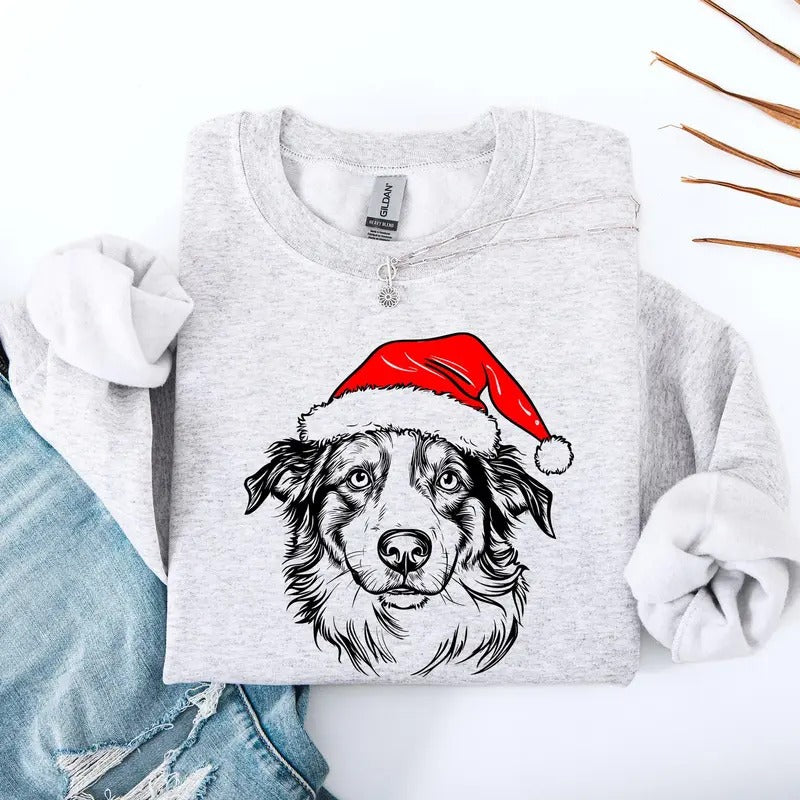 Australian Shepherd, Santa, Dog, Christmas, Dog Lover, Pet Sweatshirt, Crew Neck, Women's, Crewneck T-Shirts, Hoodie