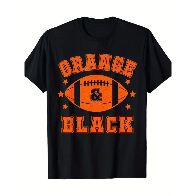 Authentic Gameday Football Frenzy T-Shirt - Vibrant Orange and Black Design, Soft Fabric, Men's Relaxed Fit, School...