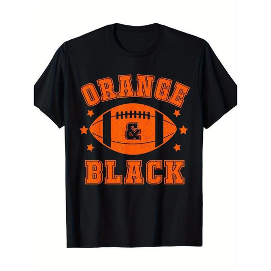 Authentic Gameday Football Frenzy T-Shirt - Vibrant Orange and Black Design, Soft Fabric, Men's Relaxed Fit, School...