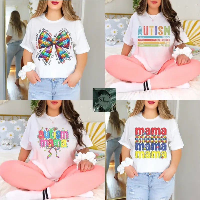 Autism Awareness Mystery Tshirt on White 100% cotton unisex fit Comfortable Top Womenswear Print    Soft Shortsleeve...