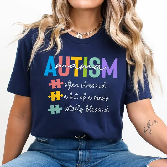 Autism Mama Shirt - Often Stressed, Totally Blessed Tee - Puzzle Piece Autism Awareness T-shirt for Moms Hoodie, Sweatshirt