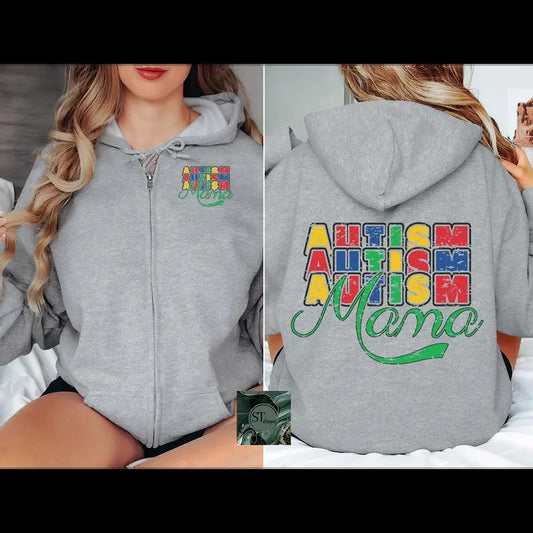 Autism Mama Zip Hoodie Black or Sport Grey T-Shirts, Sweatshirt | WearSparks.com
