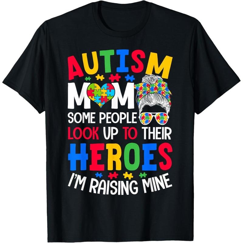 Autism Mom Raising Hero Groovy Messy Bun Autism Awareness T-Shirtstyle{n002}2 T-Shirts, Hoodie, Sweatshirt | WearSparks.com