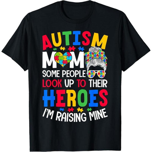 Autism Mom Raising Hero Groovy Messy Bun Autism Awareness T-Shirtstyle{n002}2 T-Shirts, Hoodie, Sweatshirt | WearSparks.com