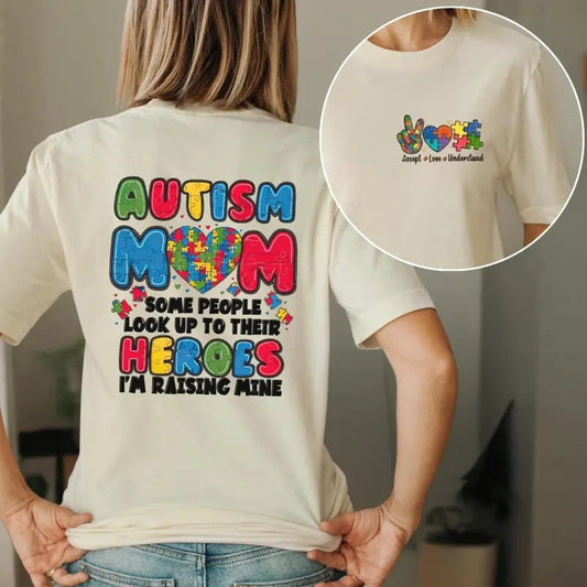 Autism Mom Shirt, Raising My Hero Tee, Puzzle Heart Autism Awareness Shirt, Accept Love Understand T-Shirt, Gift for...