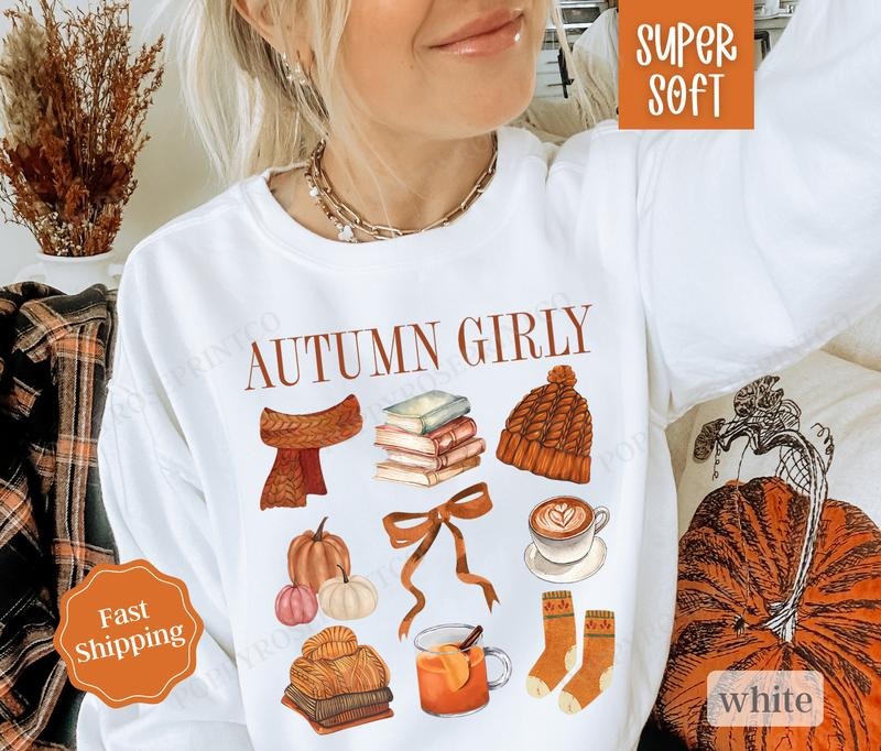Autumn Girly Sweatshirt,  Cozy Fall Sweatshirt for Women, Pumpkin Season Sweater, T-Shirts, Hoodie | WearSparks.com