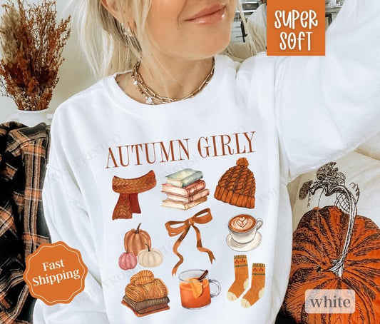 Autumn Girly Sweatshirt,  Cozy Fall Sweatshirt for Women, Pumpkin Season Sweater, T-Shirts, Hoodie | WearSparks.com