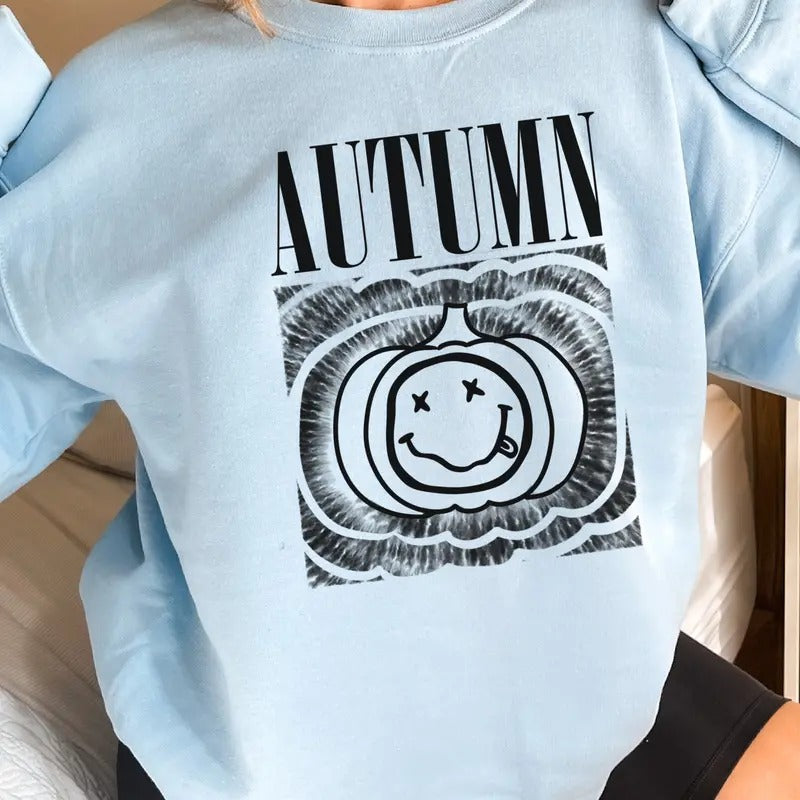Autumn Smiley Sweatshirt Autumn Pumpkin Pullover Smiley Fall Sweatshirt Pumpkin Autumn Hoodie Fun Fall Pumpkin Sweatshirt...