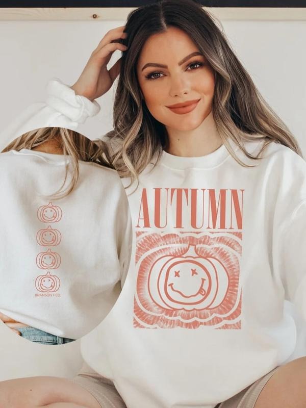 Autumn Sweatshirt Pumpkin Smile 2 Sides Sweatshirt, Fall Vibes sweatshirt, Retro Halloween crewneck, Retro Fall...