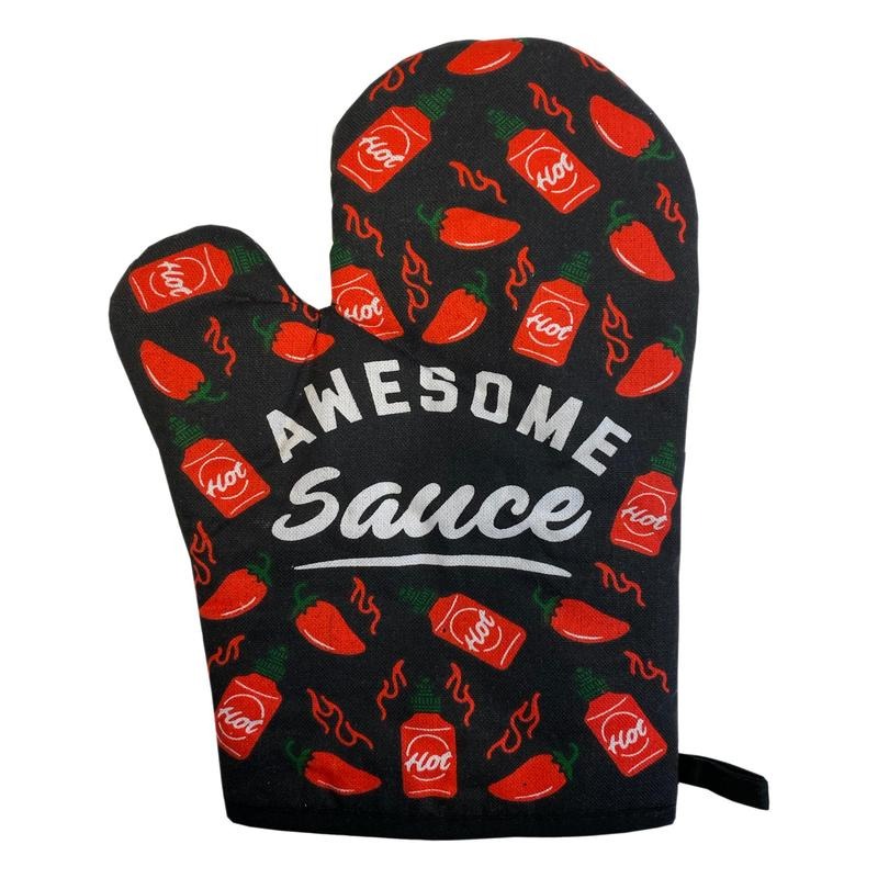 Awesome Sauce Oven Mitt Funny Hot Sauce Peppers Graphic Novelty Kitchen Glove Funny Graphic Kitchenwear Funny Food ...