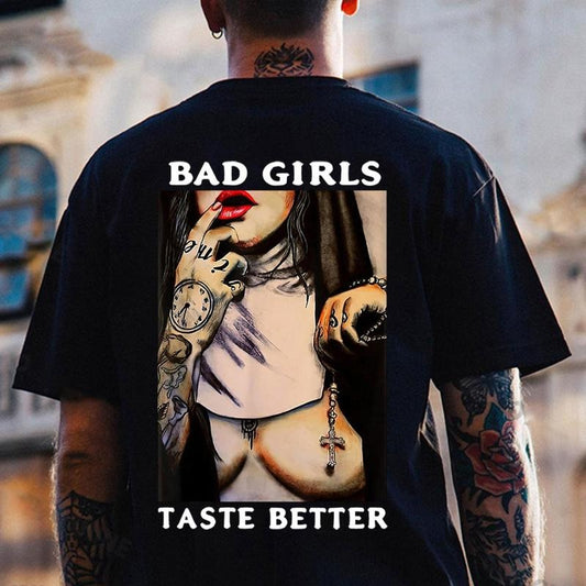 BAD GIRLS TASTE BETTER Sexy Naked Nun Print Men's T-Shirt - clothing by WearSparks.com