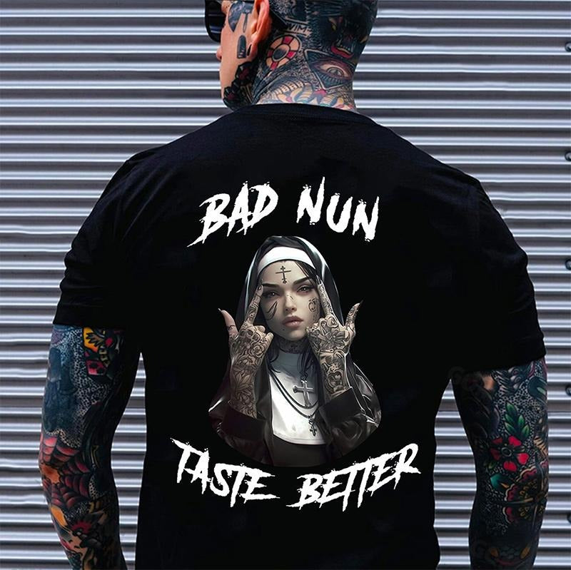 BAD NUN TASTE BETTER Defiant Nun Print Men's T-Shirt Hoodie, Sweatshirt | WearSparks.com