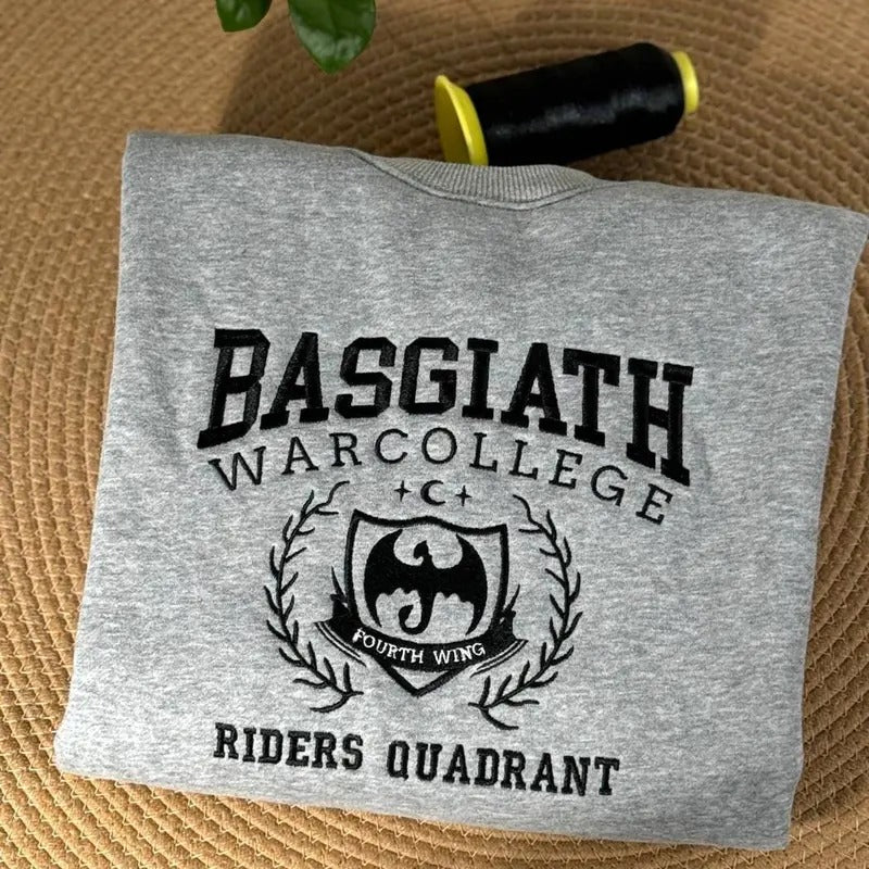 BASGIATH War College Embroidered Crewneck - Fourth Wing Embroidered Crewneck - Dragons and Books T-Shirts, Hoodie, Sweatshirt