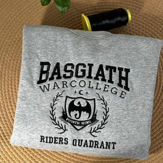 BASGIATH War College Embroidered Crewneck - Fourth Wing Embroidered Crewneck - Dragons and Books T-Shirts, Hoodie, Sweatshirt