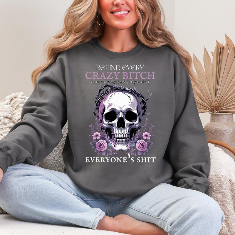 BEHIND EVERY CRAZY BITCH Women's Crew Neck Drop Shoulder Graphic Print Casual Vintage Grunge Style Top T-Shirts, Hoodie,...