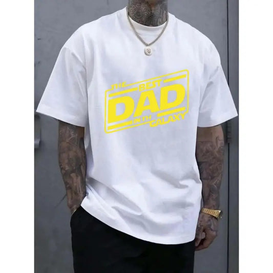 BEST DAD IN THE GALAXY Print Outdoor Sports T-shirt For Men, Casual Short Sleeve, Round Neck Top, Fashion Trendy Tee,...
