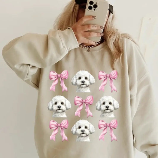 BICHON with Bows Sweatshirt ~ Sweatshirt Unisex Apparel Relaxed Fit Printed in the USA Clothing Womenswear Casual and...