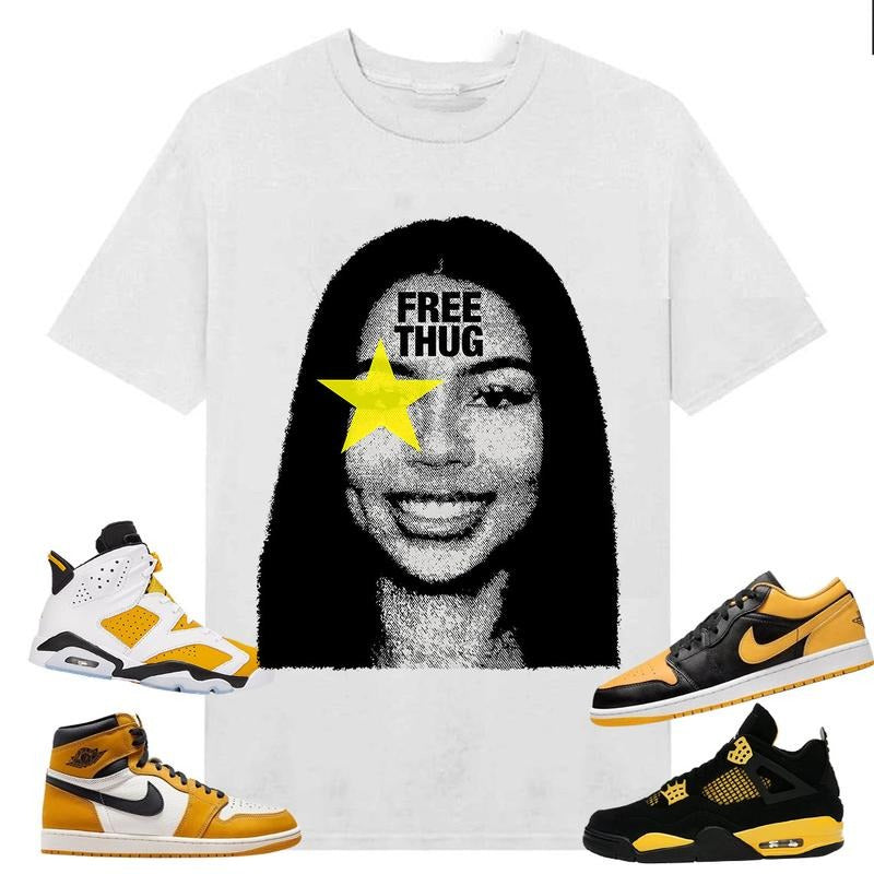 BIG FACE Mariah ST Free Thug, Shirt to match A J 6s Yellow Ochre, A J 1 Yellow Ochre, A J 4 Thunder, Shirt to matching...