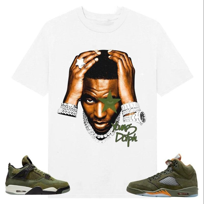 BIG FACE YOUNG DOLPH Shirt to match A J 5 olive, A J 4 Retro SE Craft Olive Hoodie, Sweatshirt | WearSparks.com