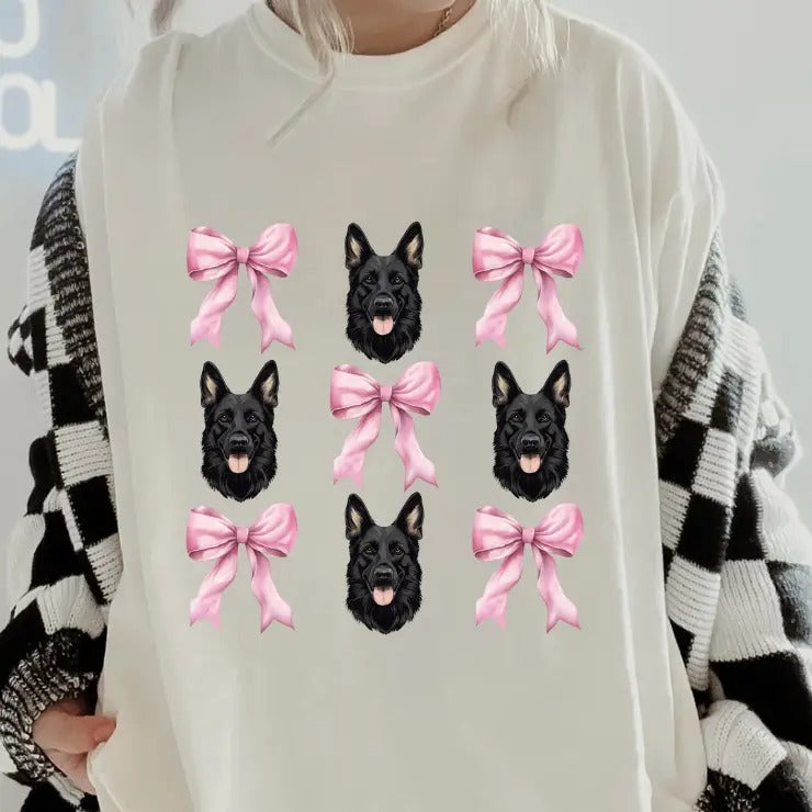 BLACK German Shepherd with bows Shirt~ Unisex Apparel Relaxed Fit Printed In The USA Clothing Womenswear Casual Comfort...
