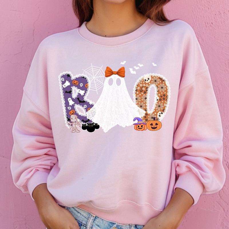 BOO Ghost Halloween Crewneck ~ Unisex Apparel Relaxed Fit Printed In The USA Clothing Womenswear Casual Comfort Cotton...
