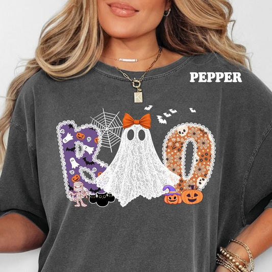 BOO Ghost Halloween Shirt ~ Unisex Apparel Relaxed Fit Printed In The USA Clothing Womenswear Casual Comfort Cotton Top...