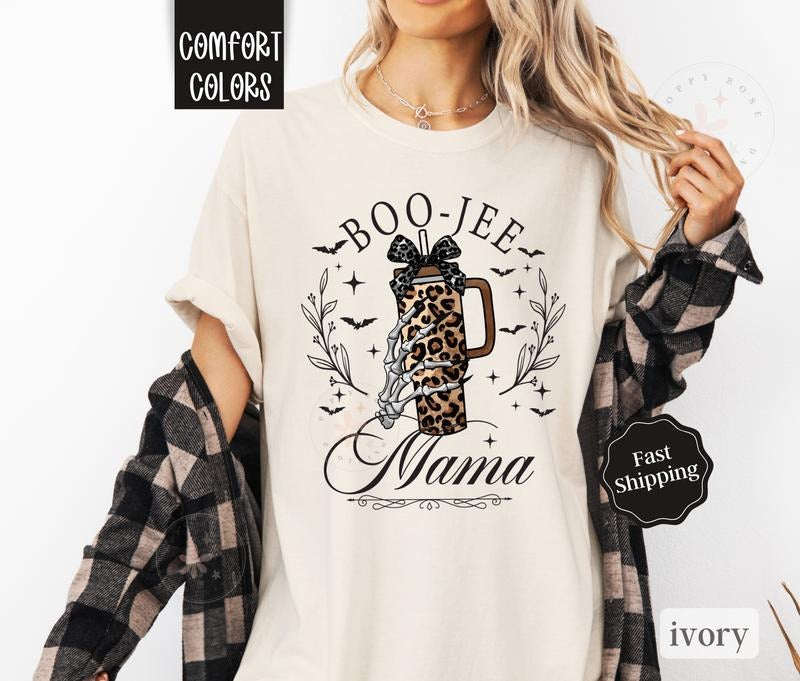 BOO Jee Mama Shirt Comfort Colors,  Mom Halloween Tshirt, Spooky Women's Fall Oversized Womenswear Hoodie, Sweatshirt