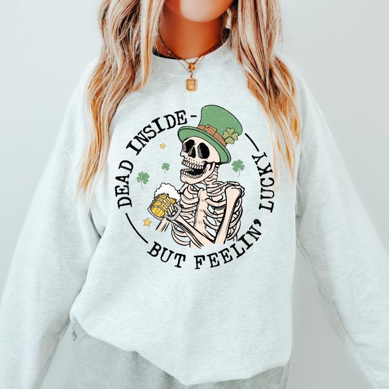 BUT FEELING LUCKY SWEATSHIRT (UNISEX, CASUAL COTTON SWEATSHIRT, HOLIDAY ST. PATRICKS DAY) Womenswear Hoodie T-Shirts