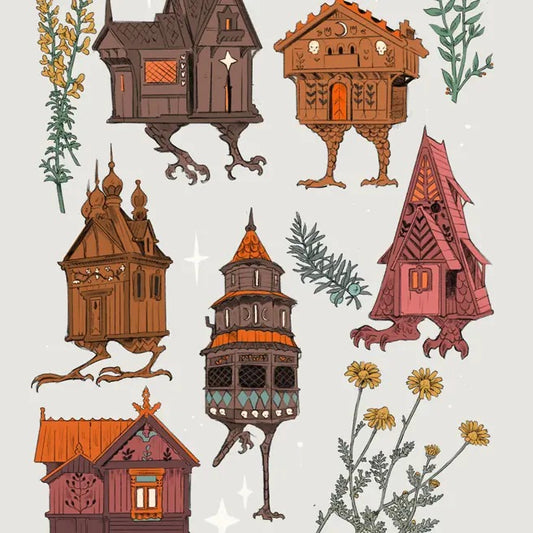 Baba Yaga Houses Art Print (Light Version) Matte Paper Decorative Wall Artwork for Room Ornaments & Plants T-Shirts,...