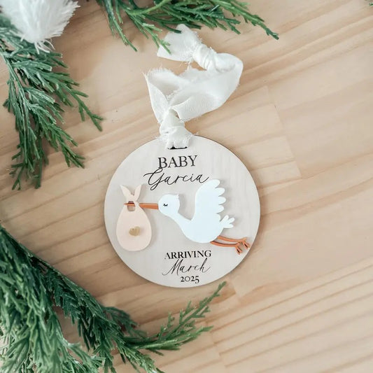 Baby Announcement Christmas Ornament | Stork Ornament |2024 Ornaments | Baby arriving Ornament | Personalized Christmas...
