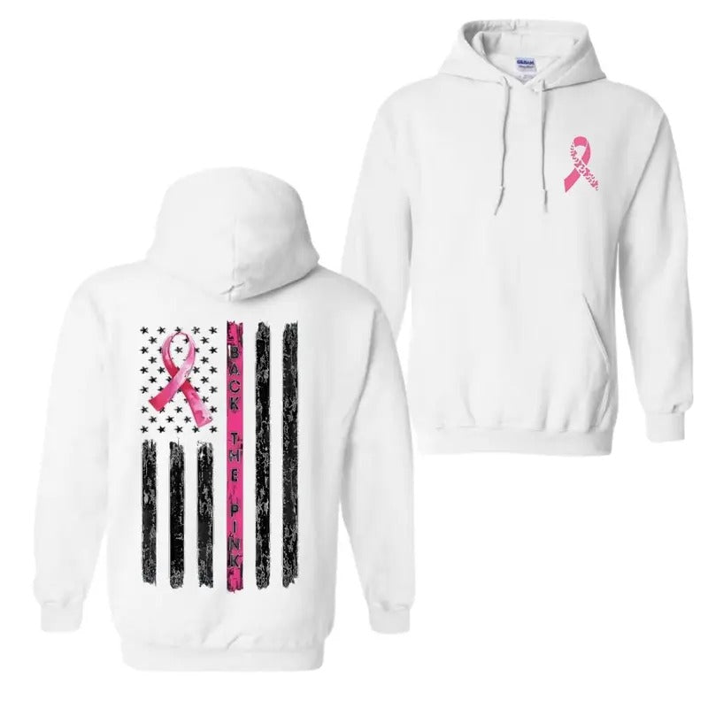 Back The Pink Ribbon American Flag Breast Cancer Awareness For Men For Women Trendy Hoodie T-Shirts, Sweatshirt