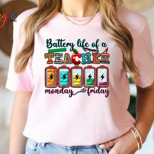 Back To School Battery Life of a Teacher Shirt, Teacher Life Shirt, Back to School T-shirt,Funny Teacher Gift, Teacher...