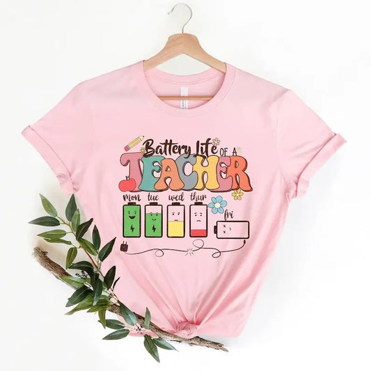 Back To School Battery Life of a Teacher, Funny Teacher Gift Shirt, Teacher Life Shirt, Teacher Battery T-Shirt, Back To...