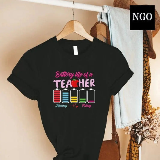 Back To School Funny Teacher Tee, Battery Life of a Teacher, Funny Teacher Gift, Teacher Life Shirt, Teacher Battery...