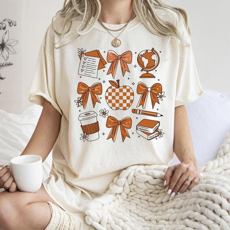 Back to School, Bow, Teacher Icons, Coffee, First Day of School, Cute, Teacher Appreciation, Coquette, Comfort Colors...