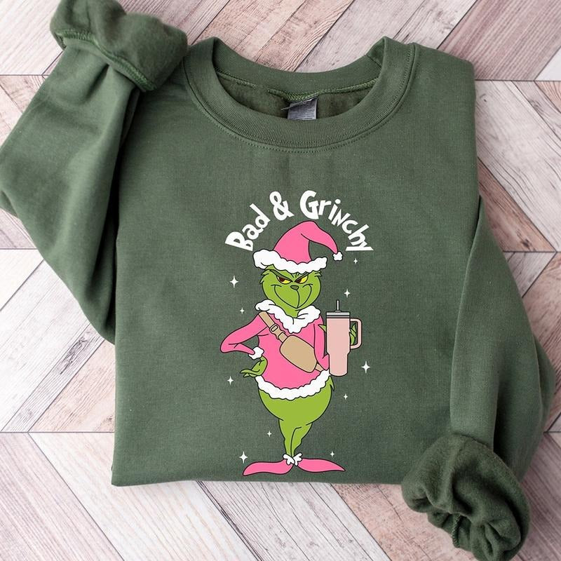Bad And Grinchy Christmas Crewneck Sweatshirt, Hoodie, T-shirt | WearSparks.com