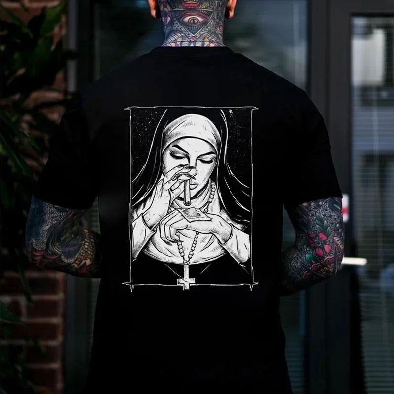 Bad Religious Nun Graphic Casual Back Side Print T-shirt -  Sweatshirt